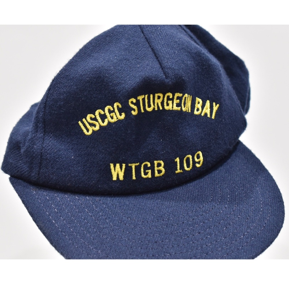 Vintage US Coast Guard Sturgeon Bay WTGB 109 Hat, Blue Felt, Yellow Embroidery
